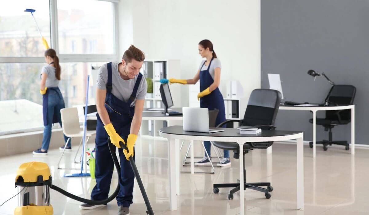 cleaning team at work