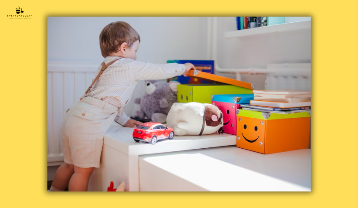 cleaning toy shelves childcare