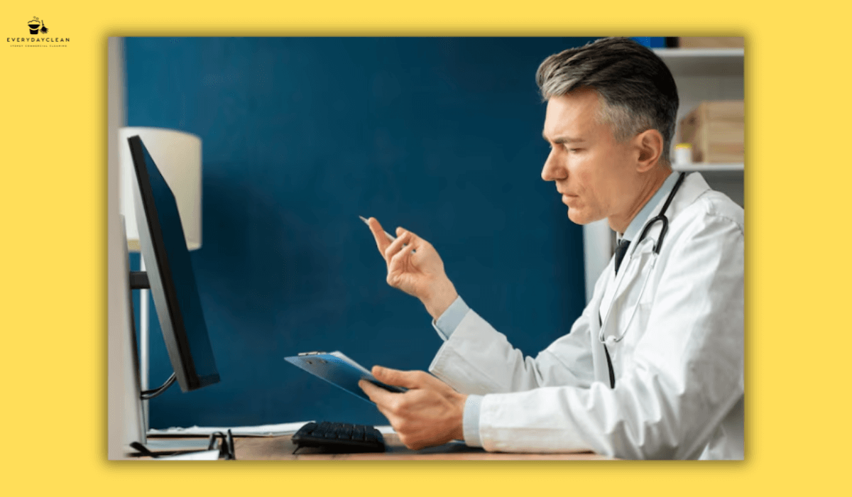 healthcare manager reviewing budget
