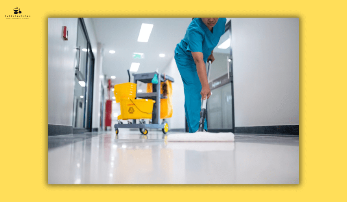 healthcare cleaning professional working