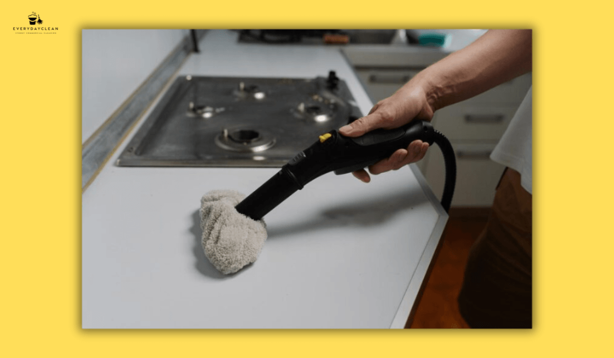 house cleaner working kitchen modern home
