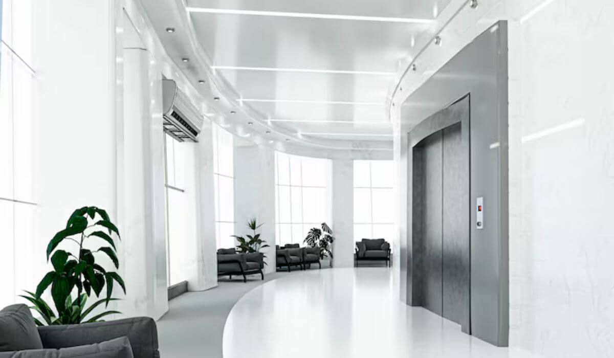 modern office lobby polished floor