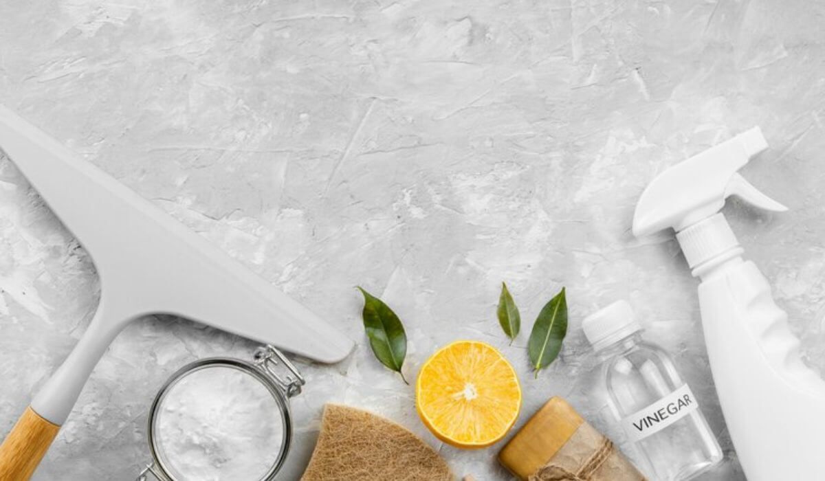 natural cleaning supplies flat lay