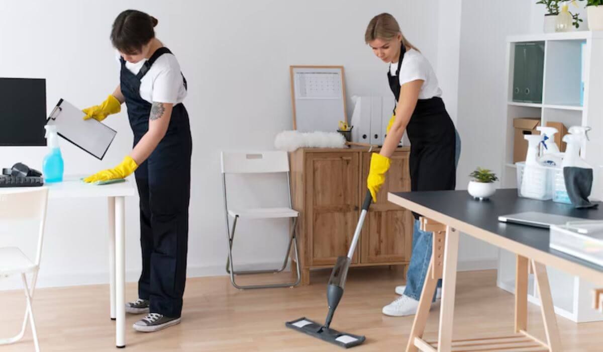 Office manager reviewing cleaning schedule
