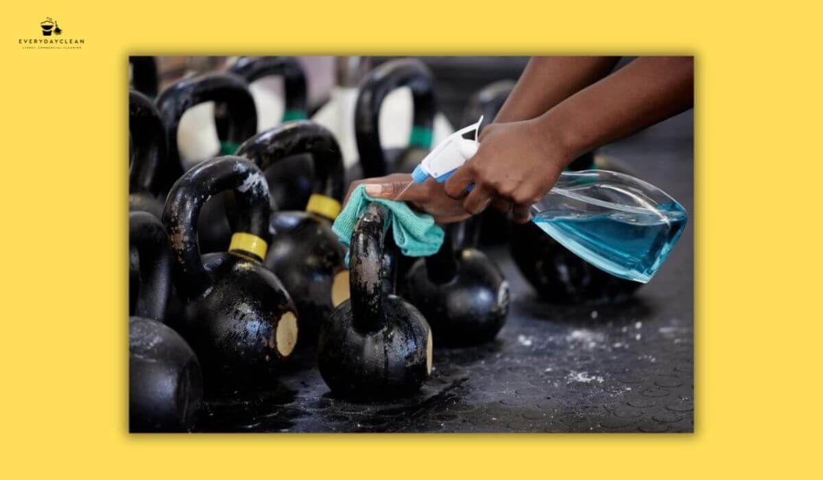 sanitising dumbbells spray