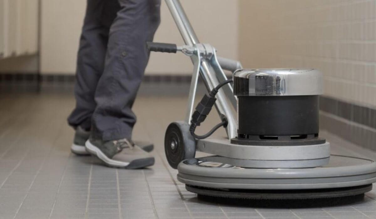 scrubbing tile grout cleaning