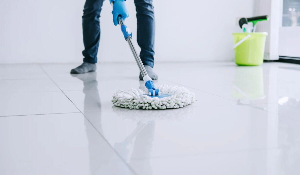 steam cleaning floor tiles