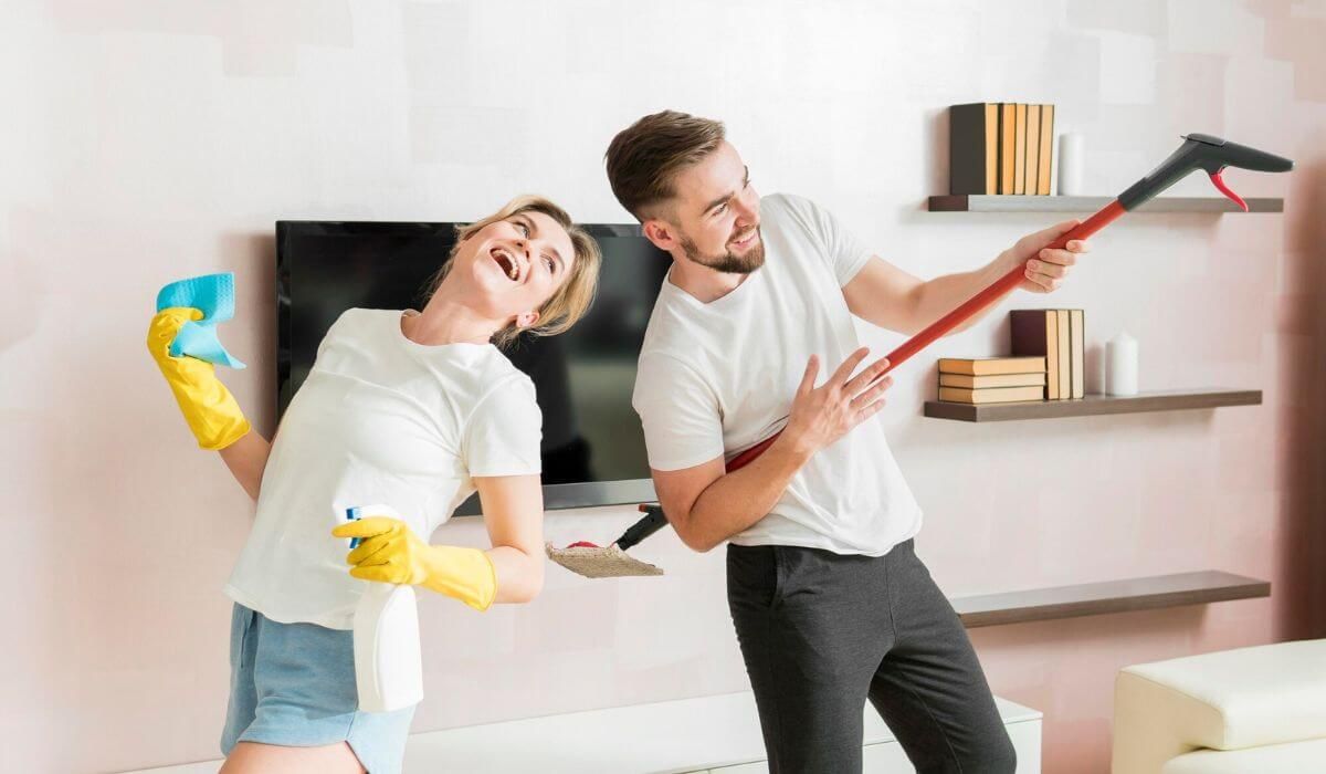 Teamwork cleaning the home