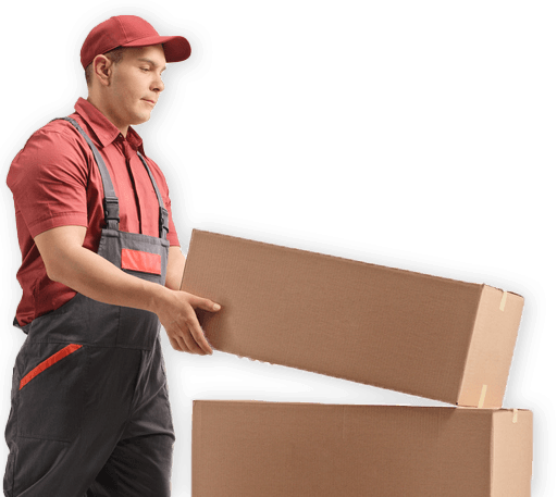 A Delivery Man is Holding a Cardboard Box in His Hands — Buck Removals & Storage in Cowra, NSW