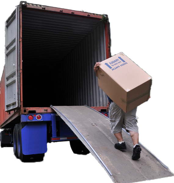A Man is Carrying a Cardboard Box That Says Express on It — Buck Removals & Storage in Cowra, NSW