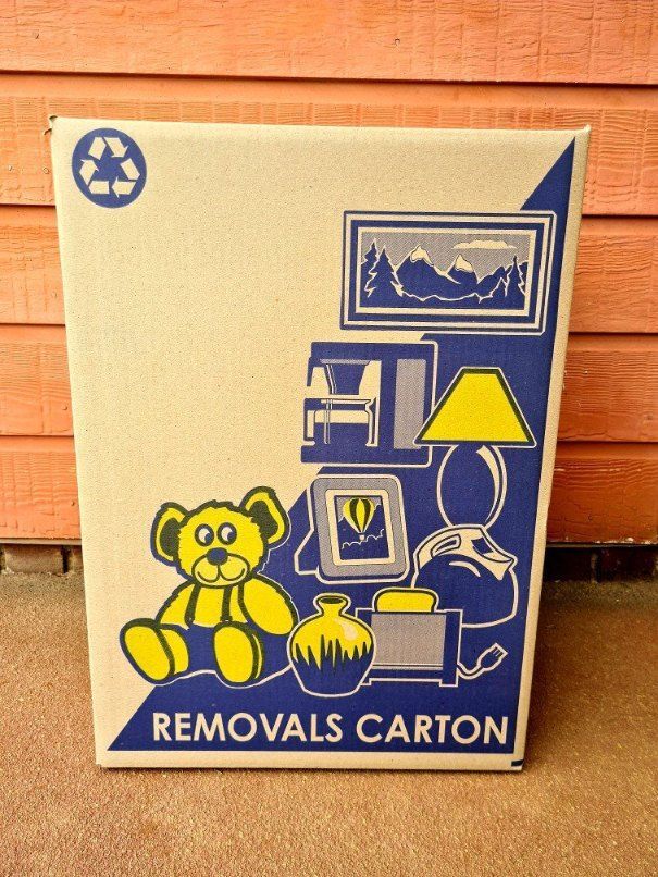 A Removals Carton With a Teddy Bear on It — Buck Removals & Storage in Cowra, NSW