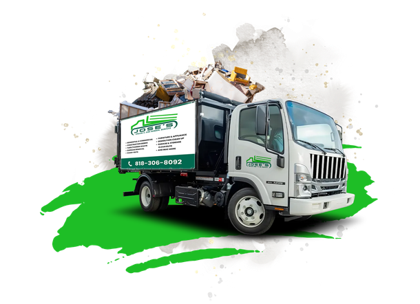 A garbage truck is filled with garbage on a green background.