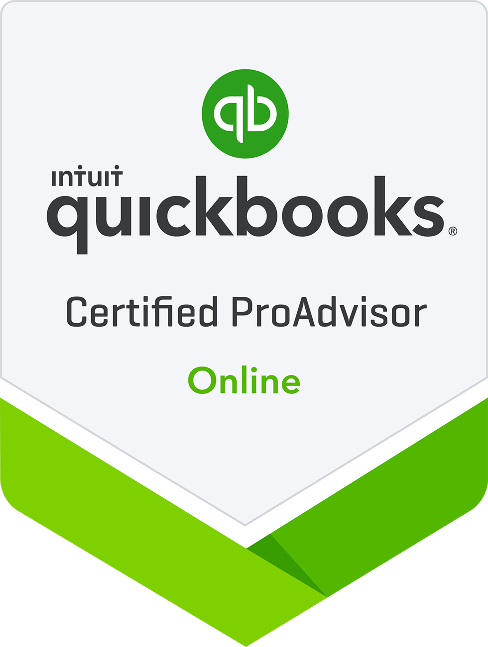 Intuit QuickBooks Certified ProAdvisor Online badge, green and white, with logo and text.