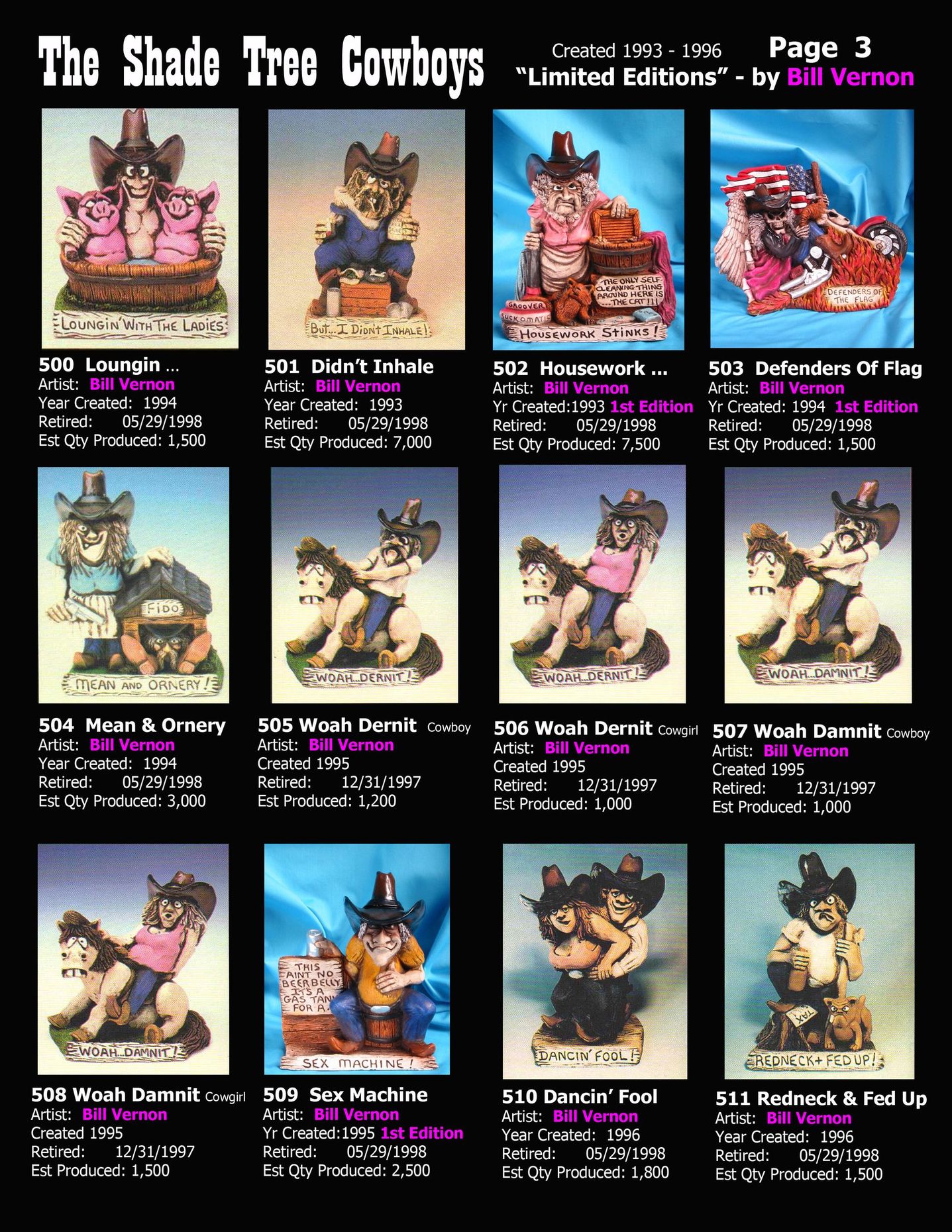 shade tree cowboys by bill vernon limited editions created 1993-1996