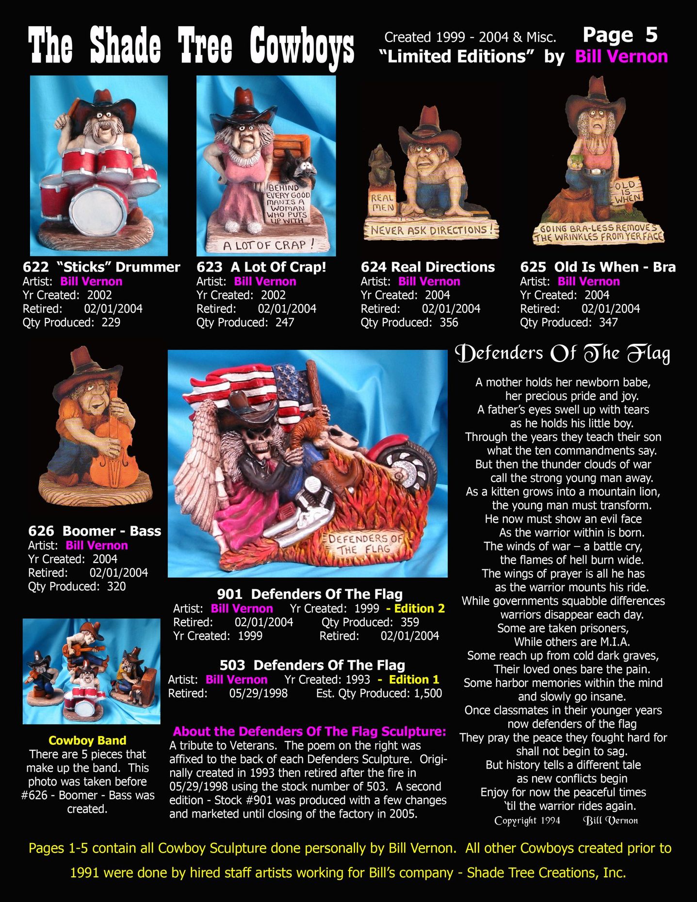 shade tree cowboys by bill vernon limited editions created 1999-2004 & misc.