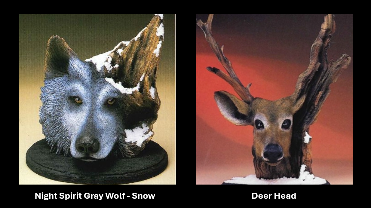 The Series of Evolution, Limited Edition Wildlife Sculptures Wolf - Night Spirit Gray Wolf - Snow - Deer