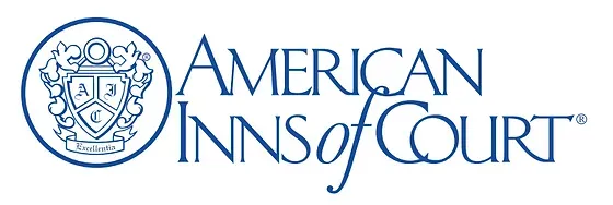 The logo for american inns of court has a crest on it.