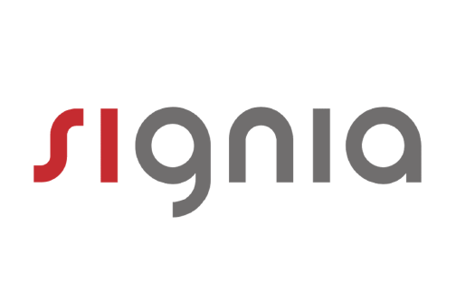 A logo for a company called signia on a white background.