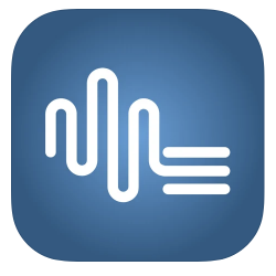 A blue app icon with a white wave on it