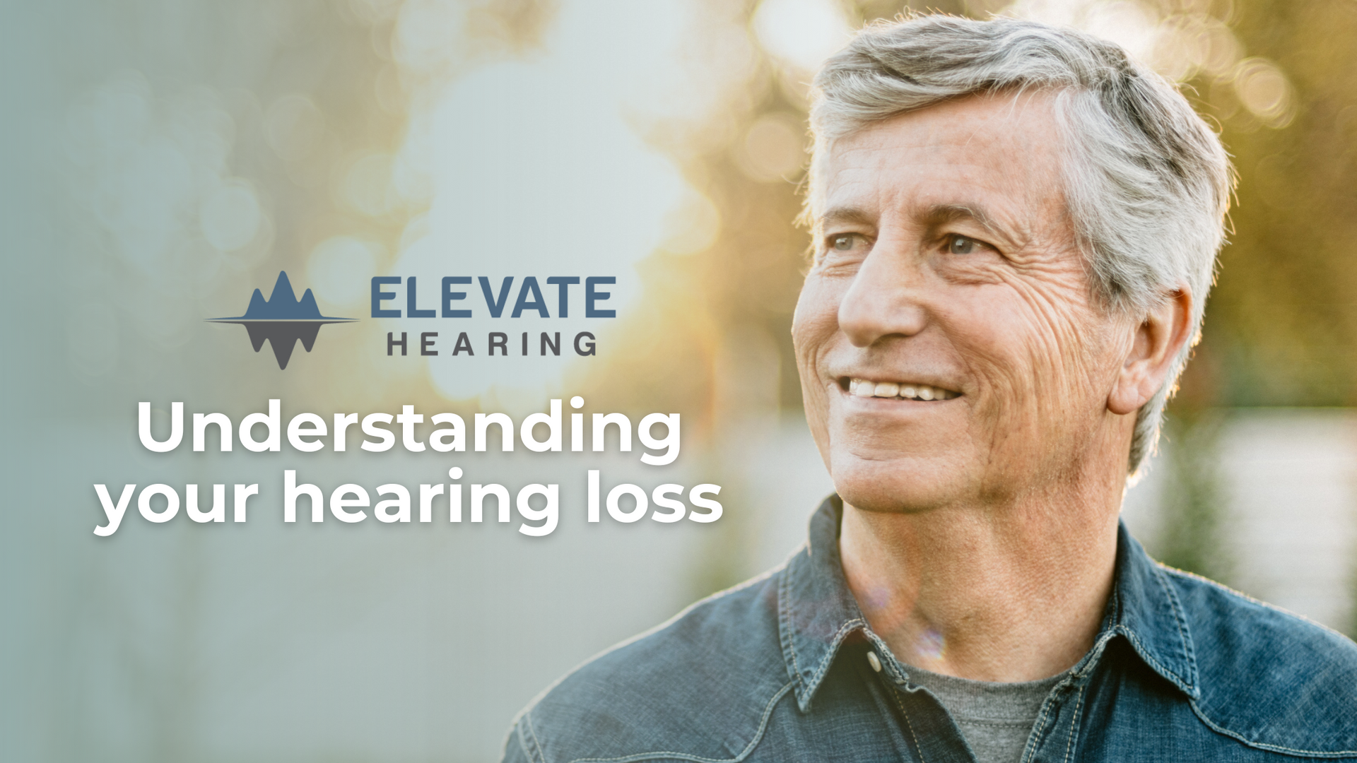 an advertisement for elevate hearing shows an older man happy to hear