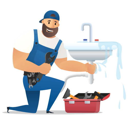 Plumber in Uniform with Spanner Repairing Sink — Delaware, OH — Wells Septic & Drain Cleaning
