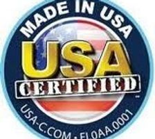 A made in usa certified logo with an american flag in the center.