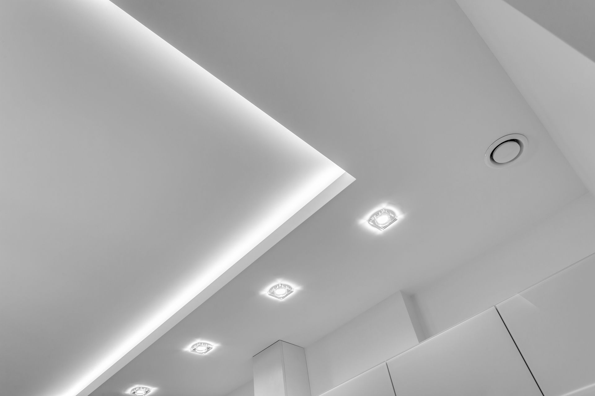 Monochrome shot of a modern white ceiling