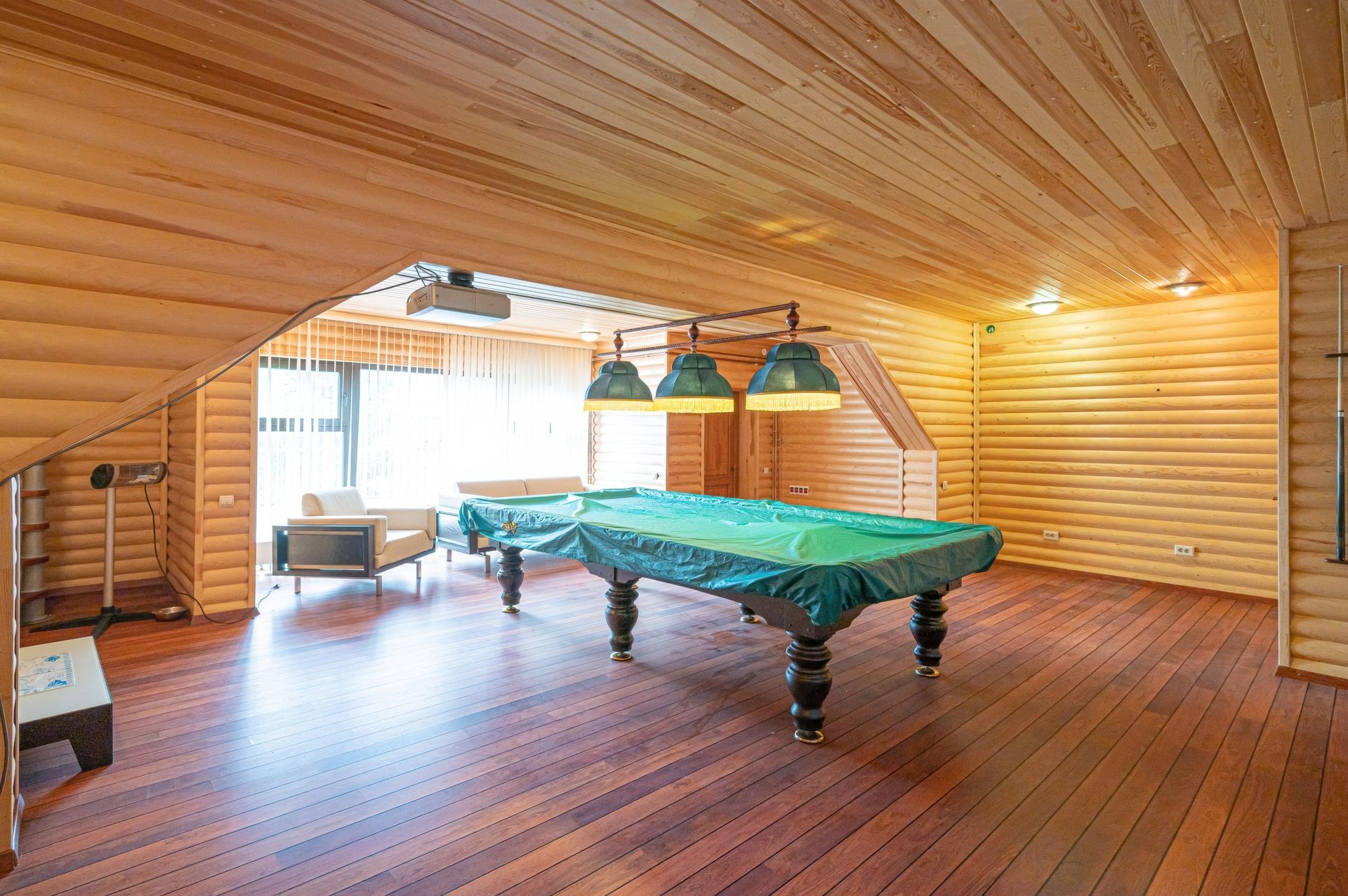 A wooden game room 
