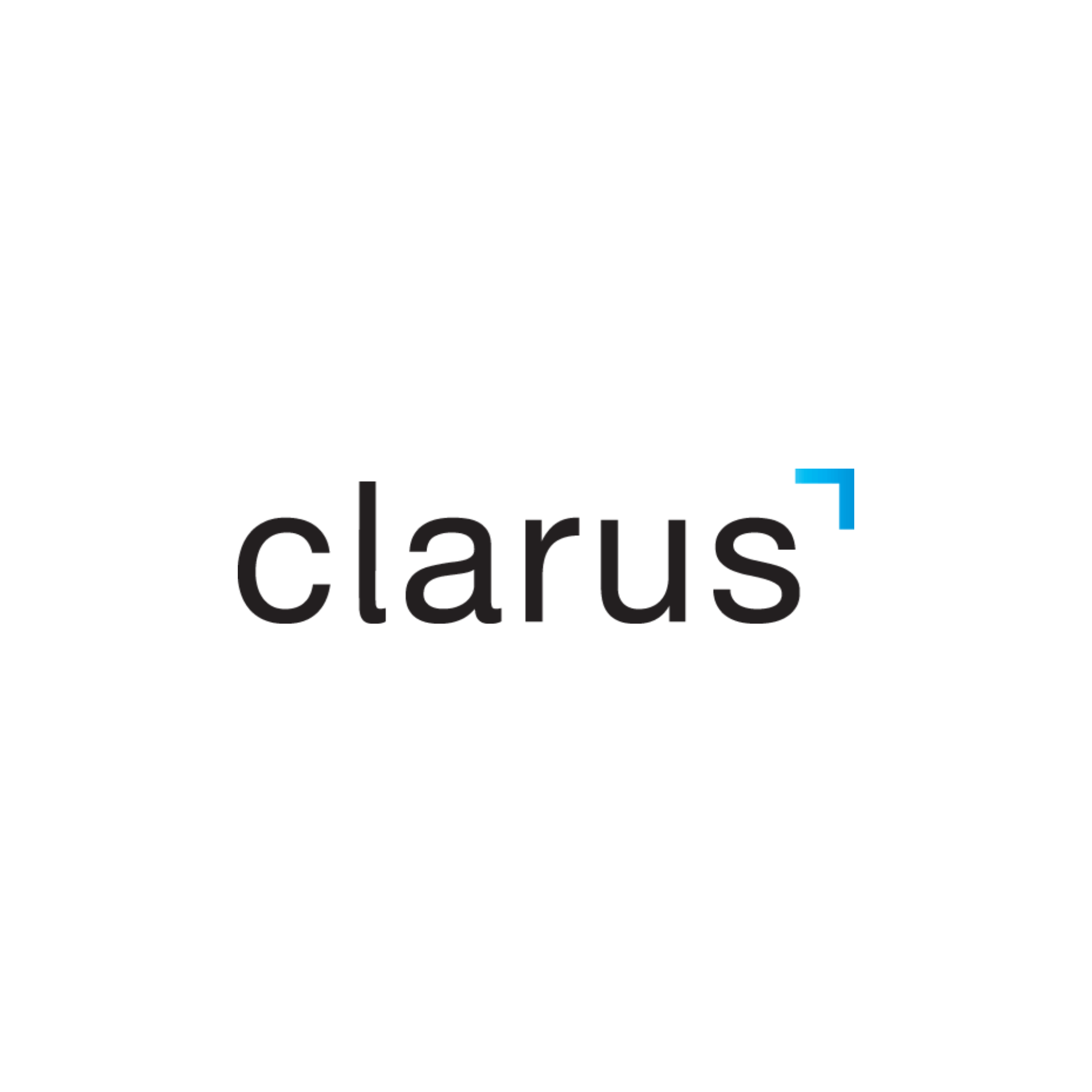 The clarus logo is black and blue on a white background.