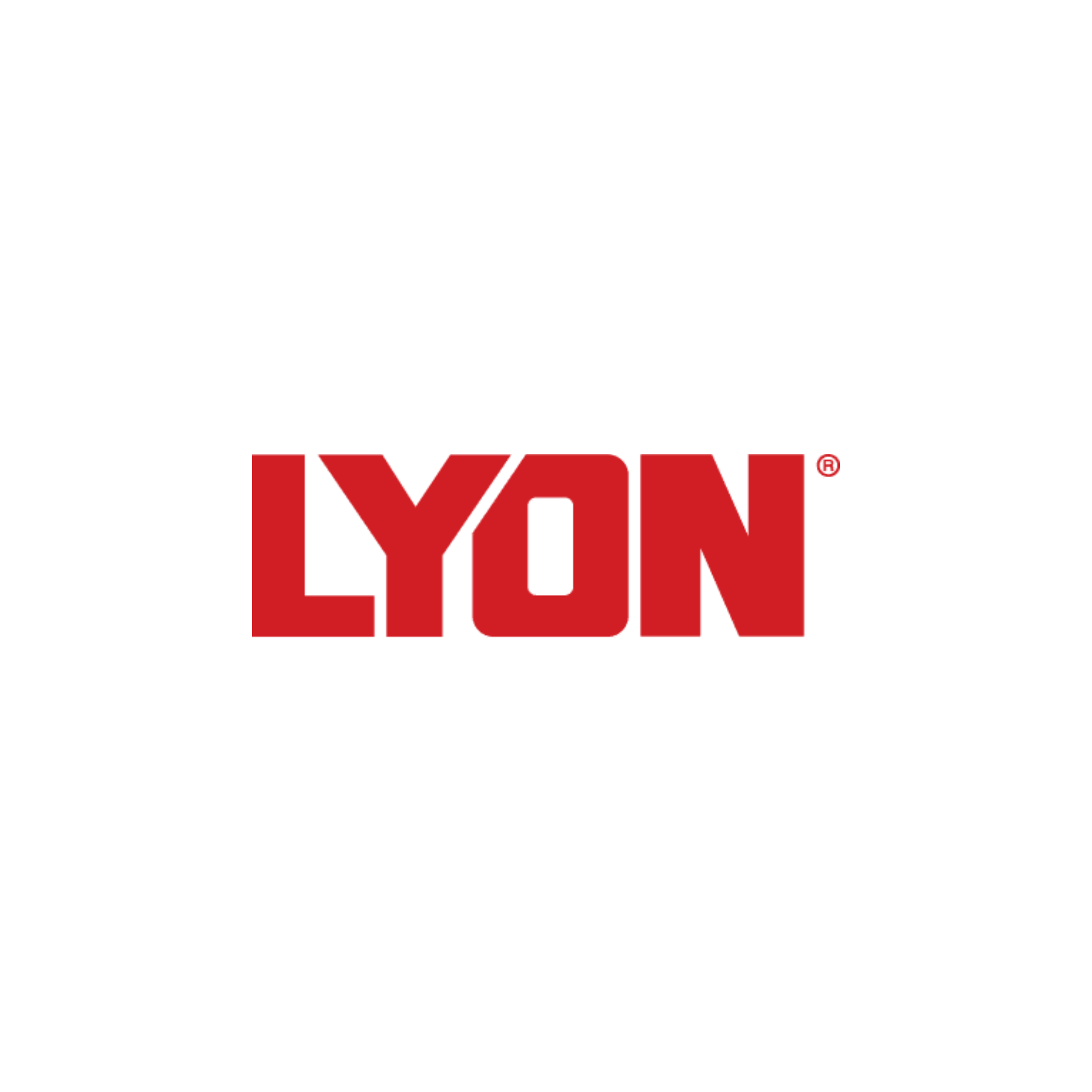 The lyon logo is red and white on a white background.
