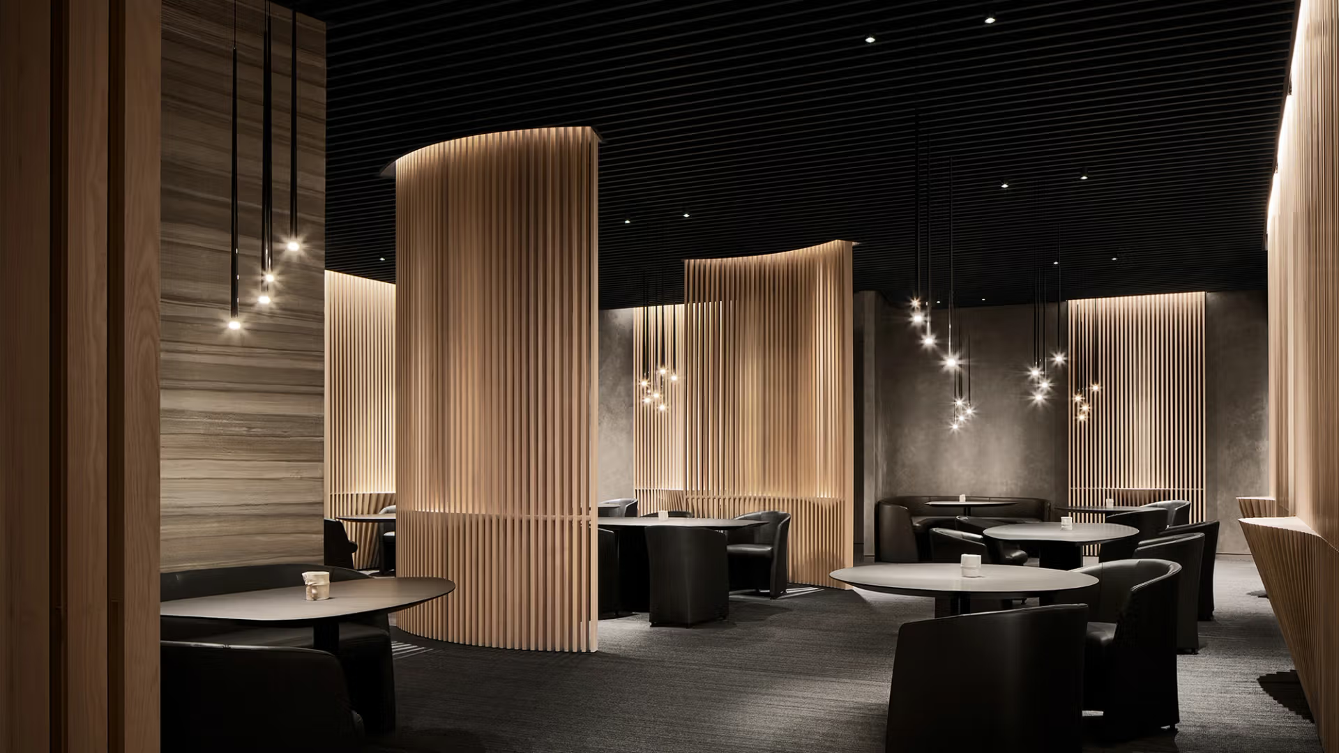 An artist 's impression of a restaurant with tables and chairs.