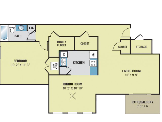 Floor Plan: 1 Bed, 1 Bath, 809 Square feet