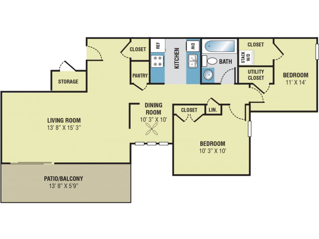 Floor Plan: 2 Bed, 1 Bath, 1,044 Square feet