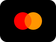 Het Mastercard-logo: twee overlappende rode en gele cirkels in het midden van een zwarte rechthoekige achtergrond.