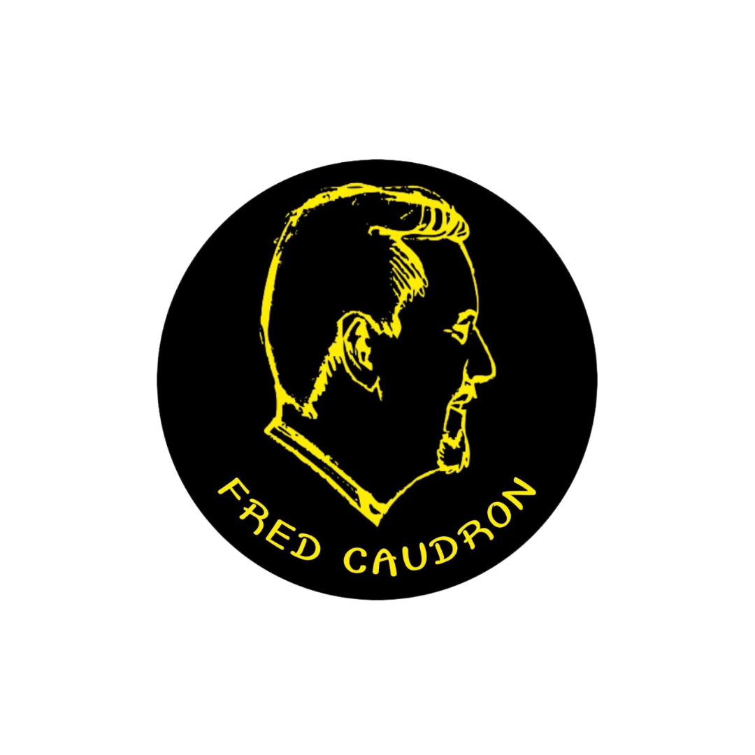 Een zwart en geel logo voor fred caudron