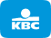 Een blauw vierkant met een wit kbc-logo erop.