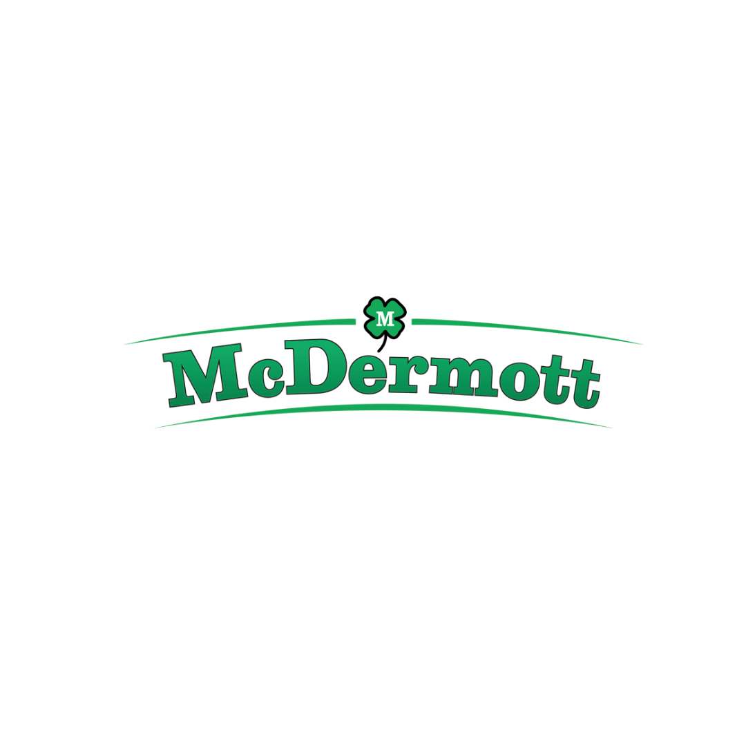 Het mcdermott-logo is groen en er staat een klavertje op.