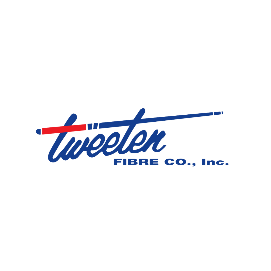 Een blauw en rood logo voor tweeter fibre co. inc.