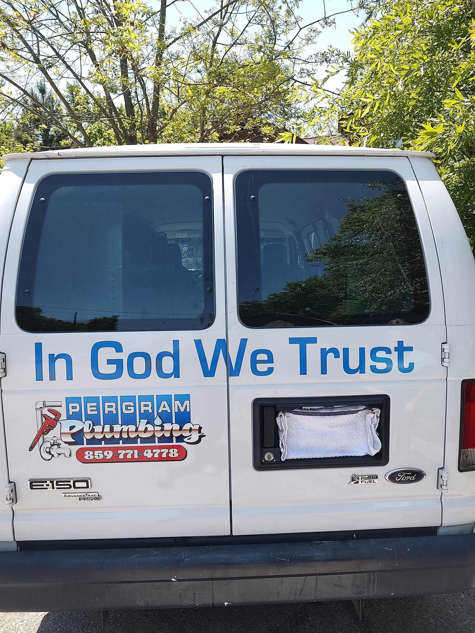 Back of a white van with