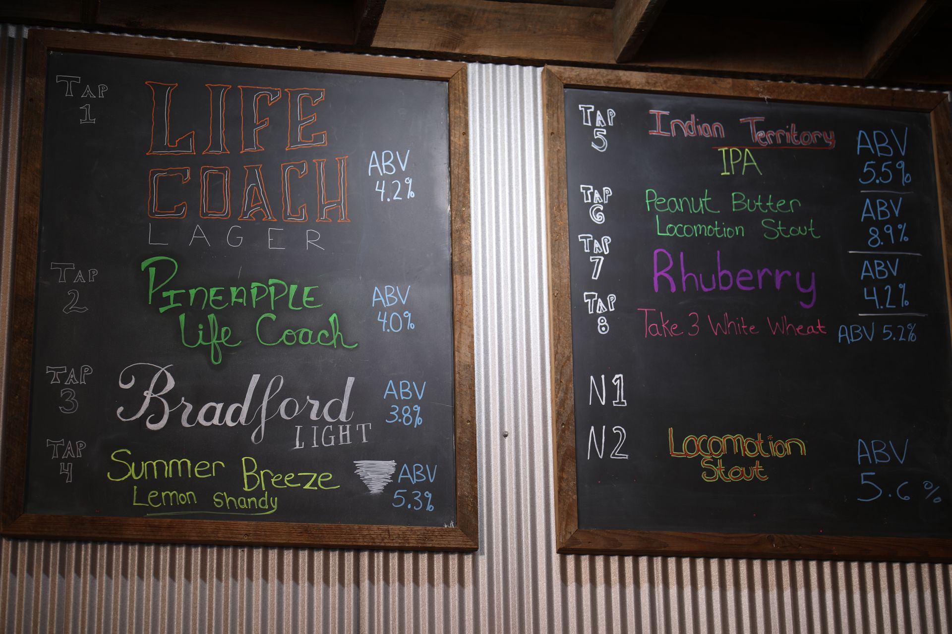 Beer Menu Boards for taps 1 through 8 and two Nitro taps