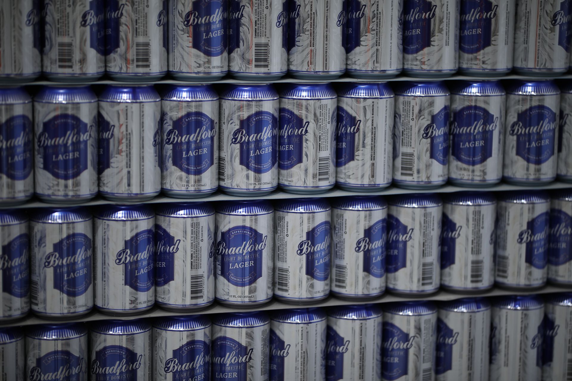 Wall of Bradford Light Domestic Lager cans