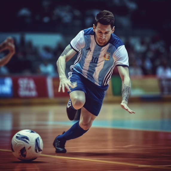 Lionel Messi on a futsal court