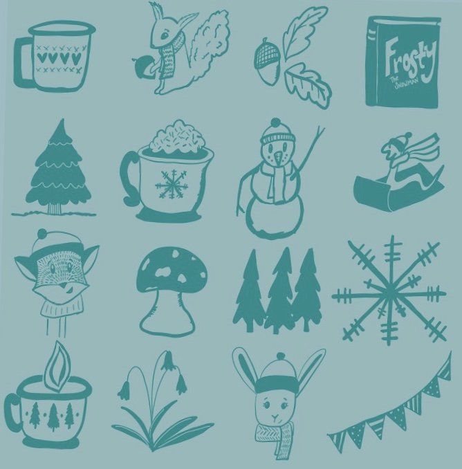 Fun winter forest design monochrome illustration for children