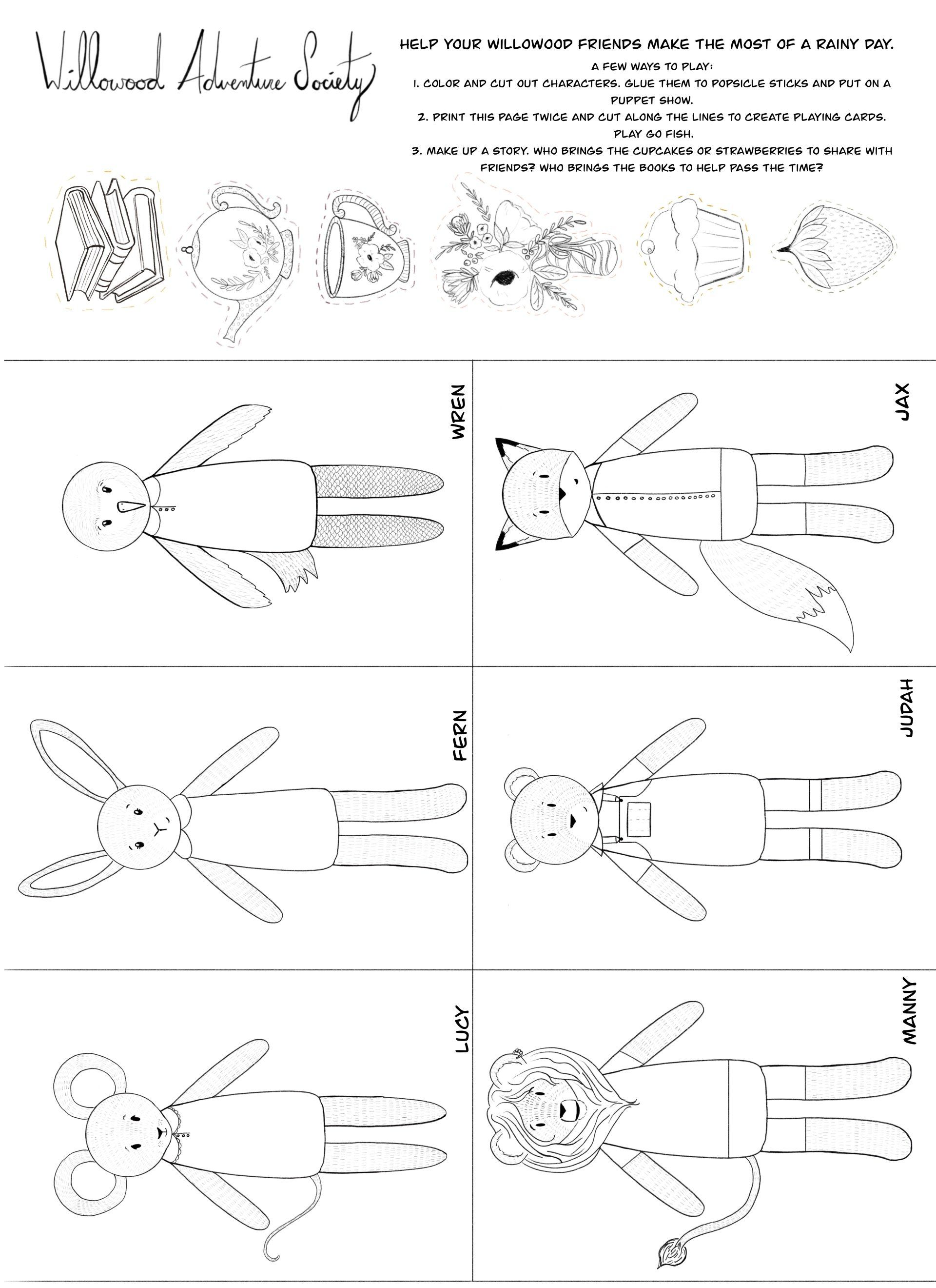 Go fish printable, paper puppets, fox