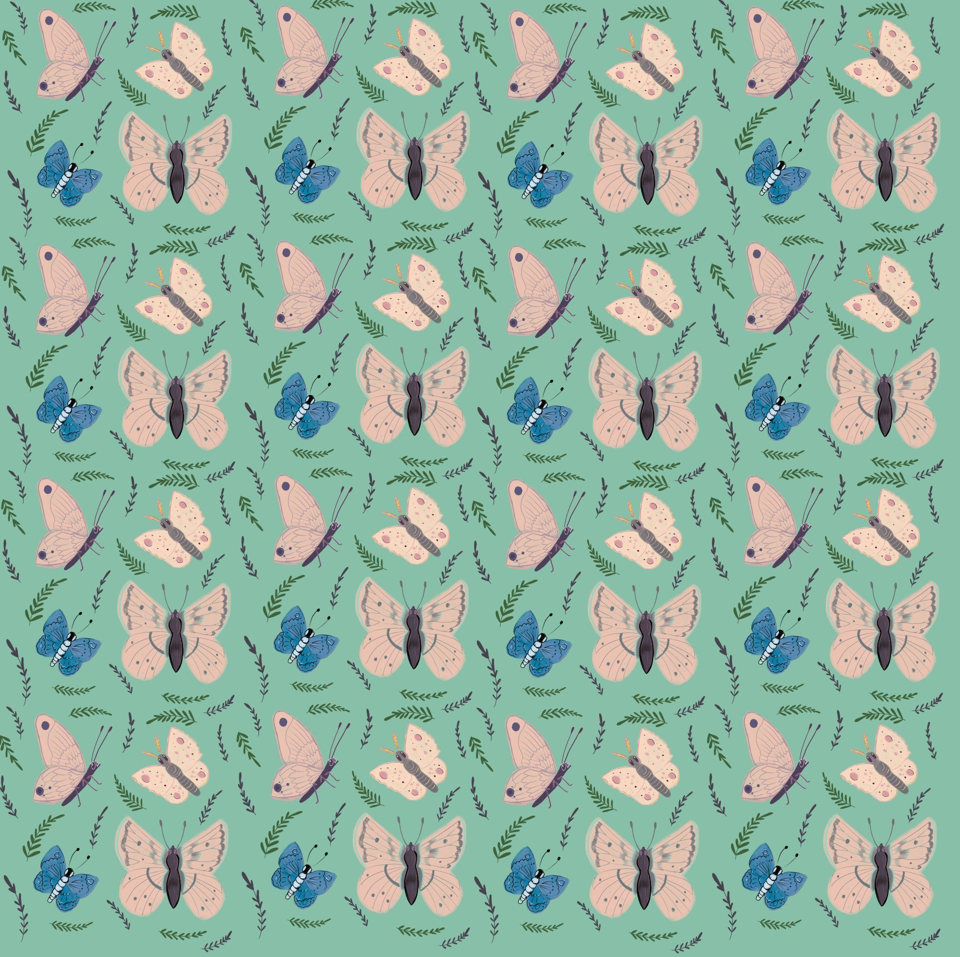 Sea foam  background cute butterflies repeat patterns
