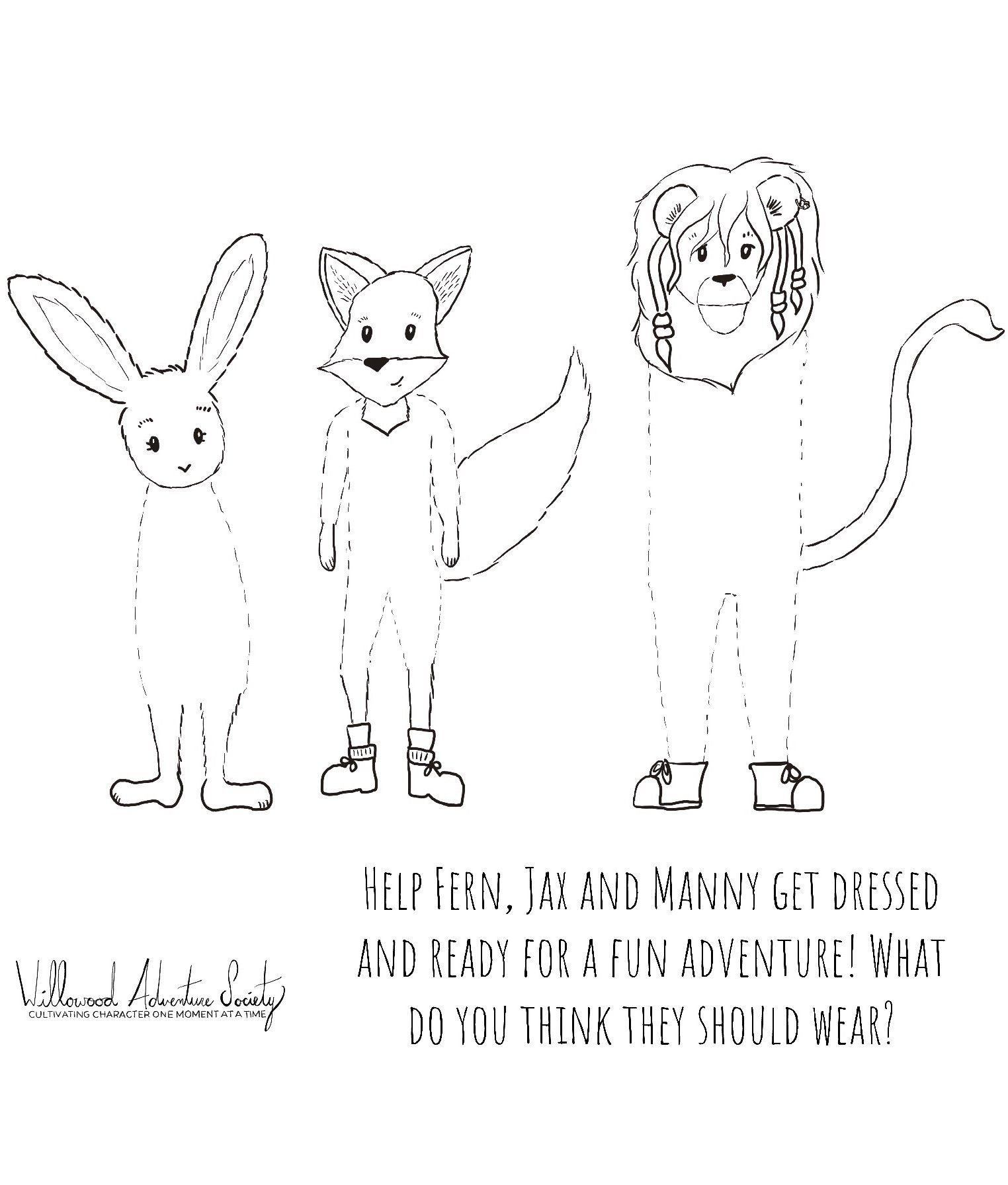Bunny fox Lion free color page for kids design their wardrobe