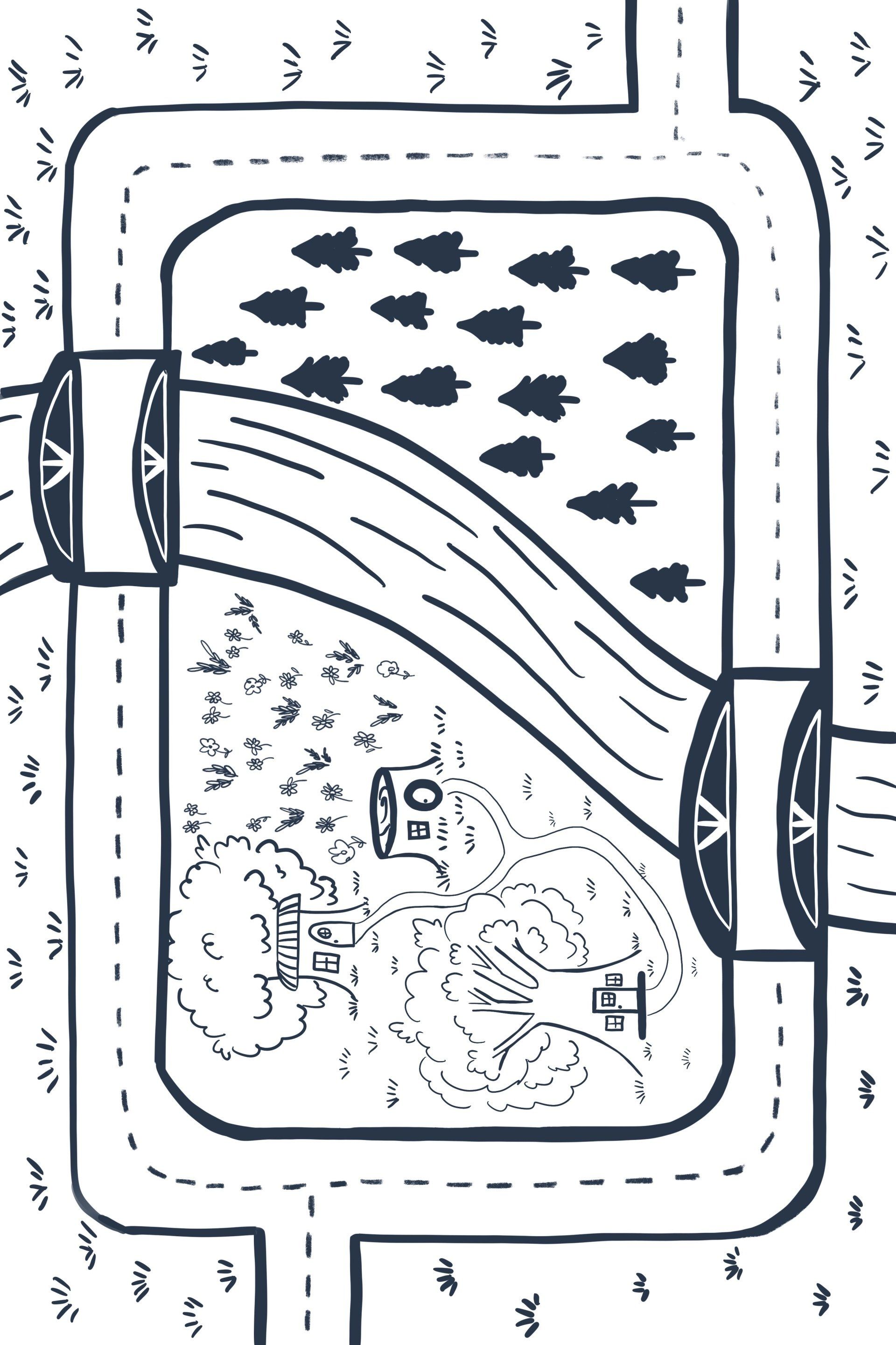 Road and village play mat coloring sheet