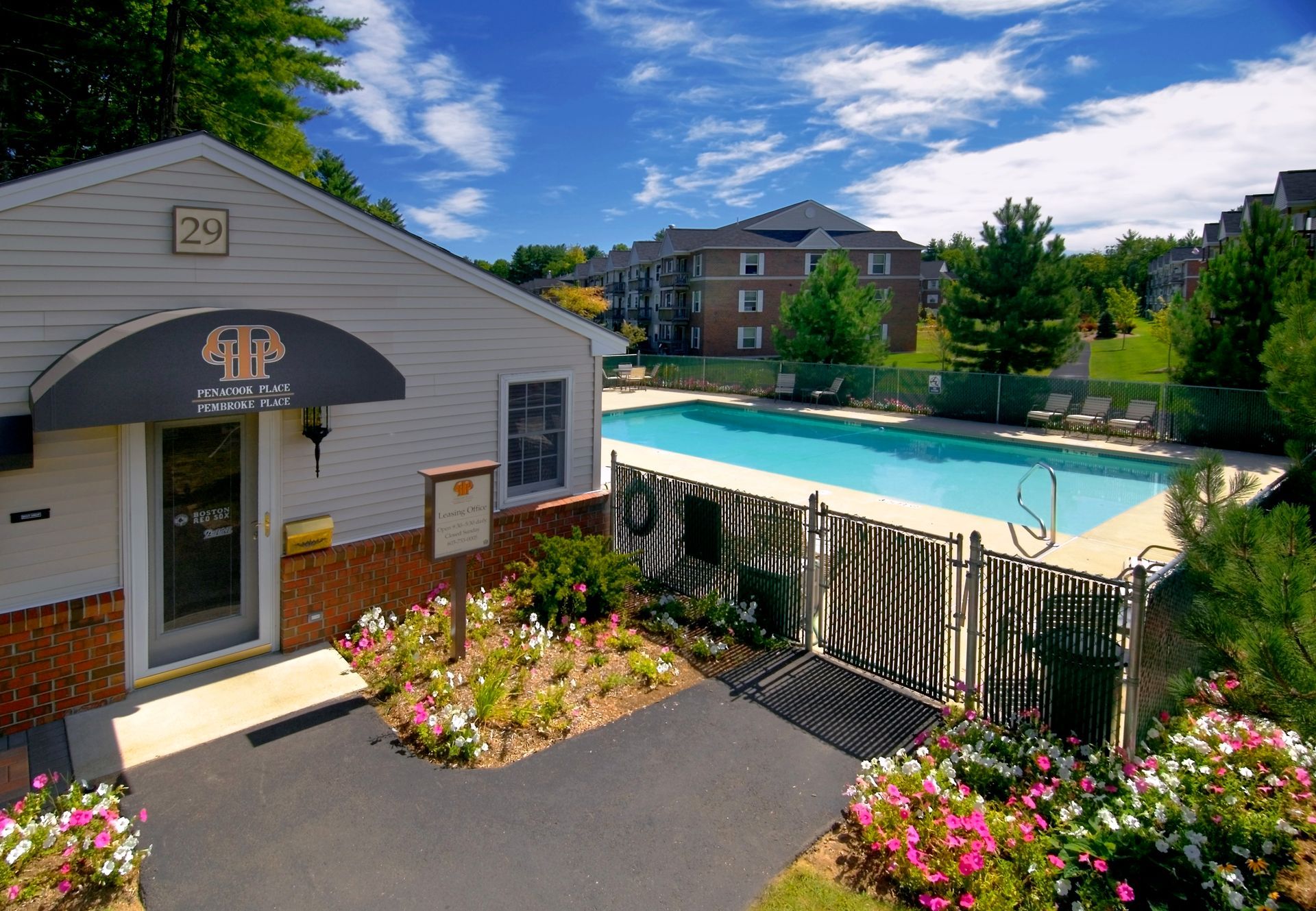 Swimming pool entrance at Penacook Place Apartments.