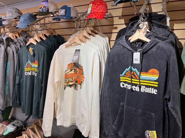 crested butte tshirts on display racks