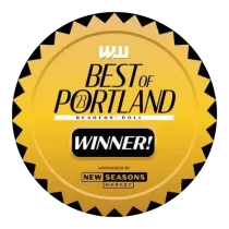 Best of Portland award badge, gold and black, 